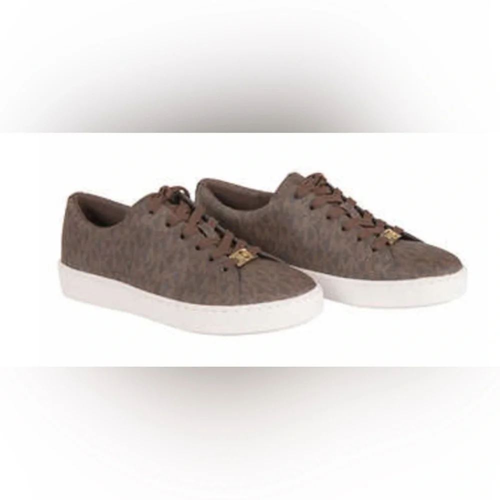 NIB! MICHEAL KORS Keaton Lace Up MK Signature Sneakers Brown w/ Gold